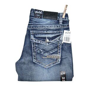 NEW True Luck Dark Wash Jeans Men's Size 32x32 Thick Stitch Straight Leg BKE